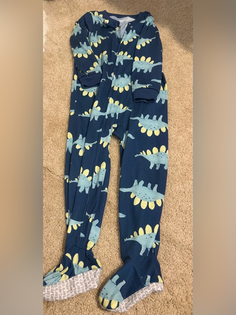 Carter's Navy Blue Dinosaur Print Pajama Set with Light Blue and Yellow Accents